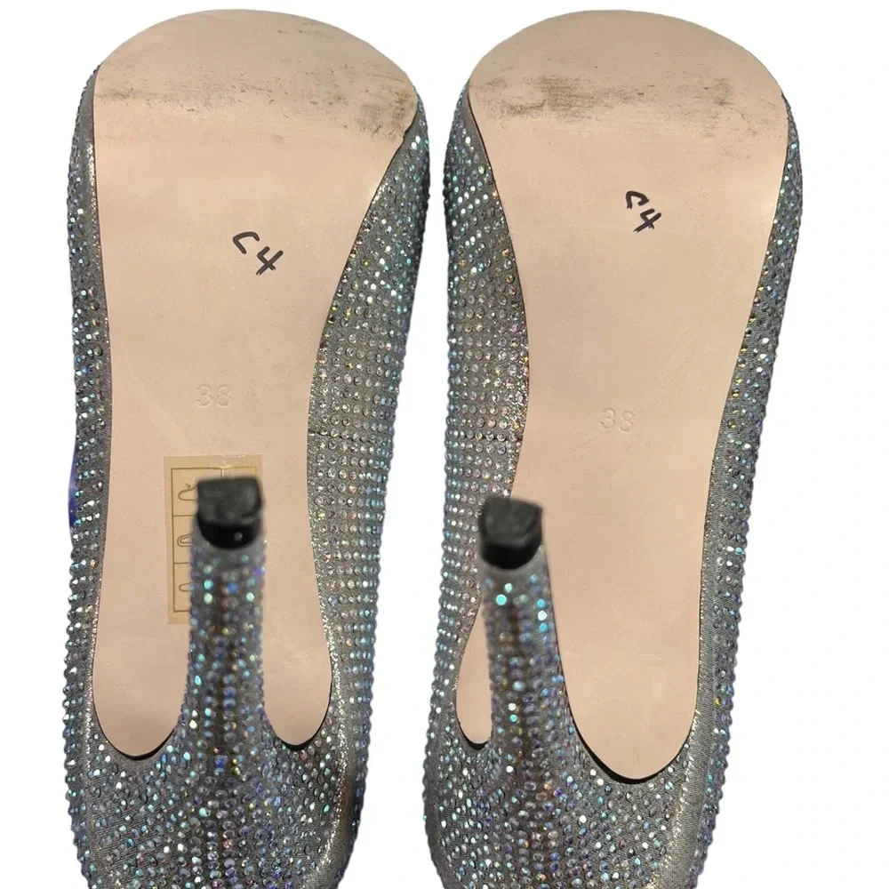 Carvela Kurt Geiger Silver Metallic Lovebird Crystal-embellished Satin Stilettos - Picture 6 of 10